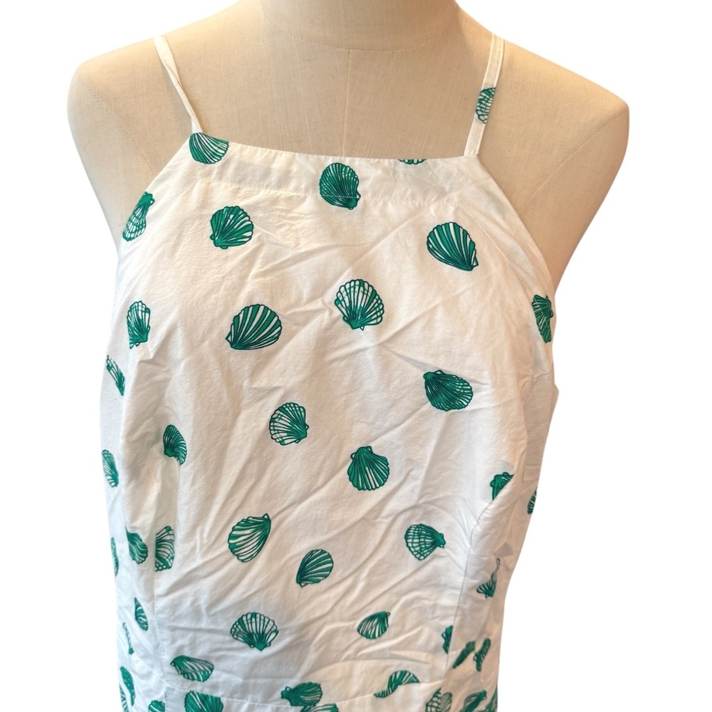 Anthropologie Green White Seashell Print Tiered Maxi Dress Halter Strappy Back - Picture 7 of 9